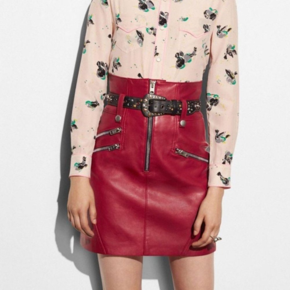 COACH High Waisted Lambskin Moto Skirt